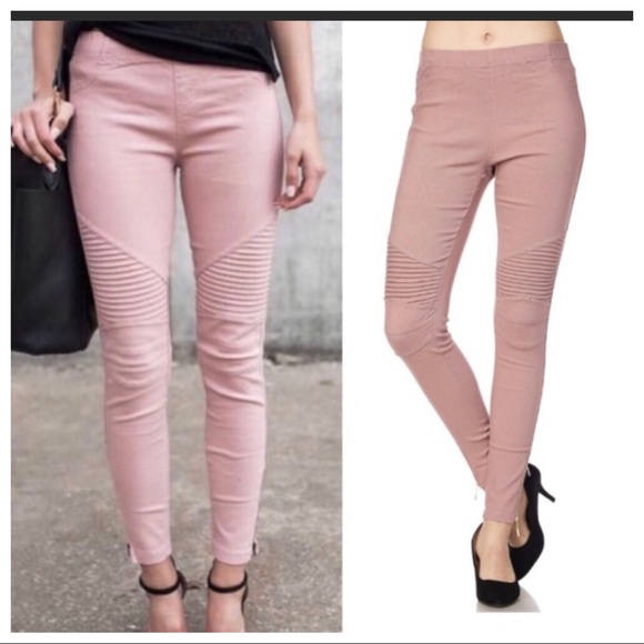Mauve stretch Motto jeggings with zipper Trim - Picture 4 of 7